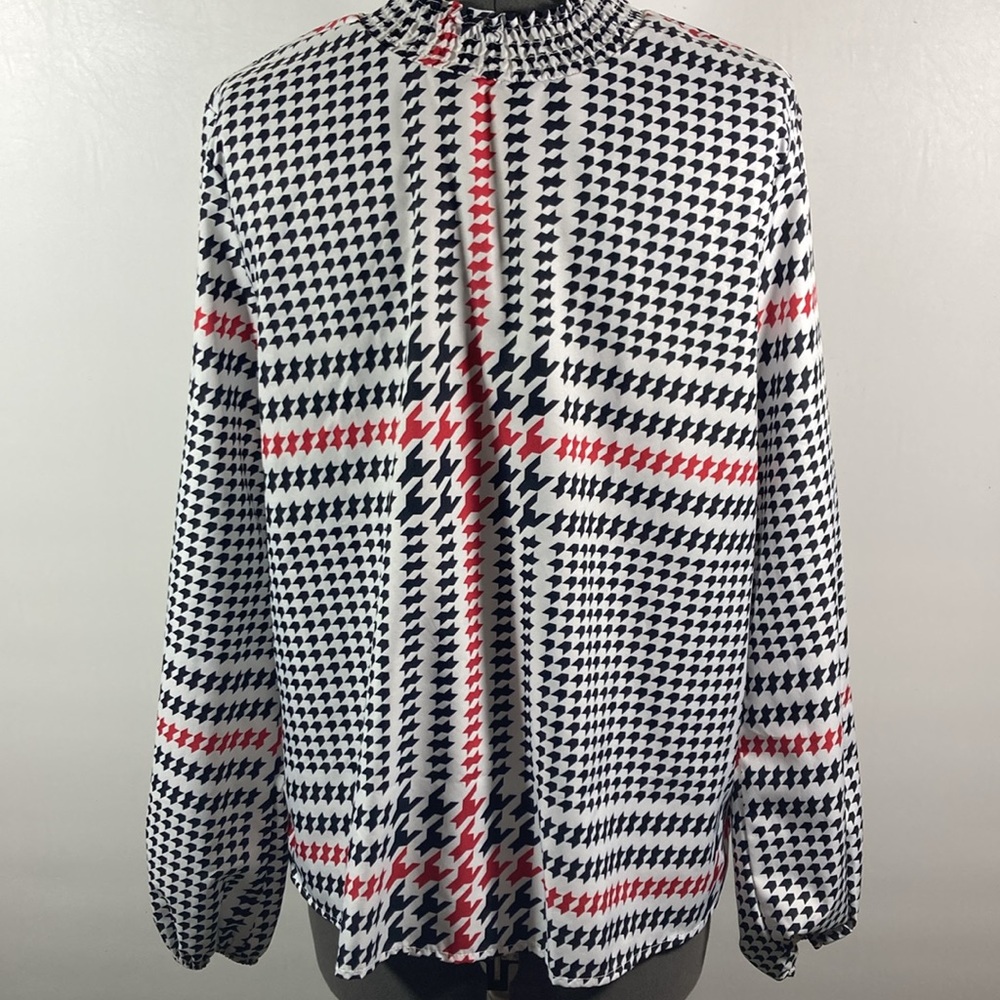 Black Red White Top/Blouse High Elastic Neck Long Sleeves Women Size Large - Picture 6 of 9